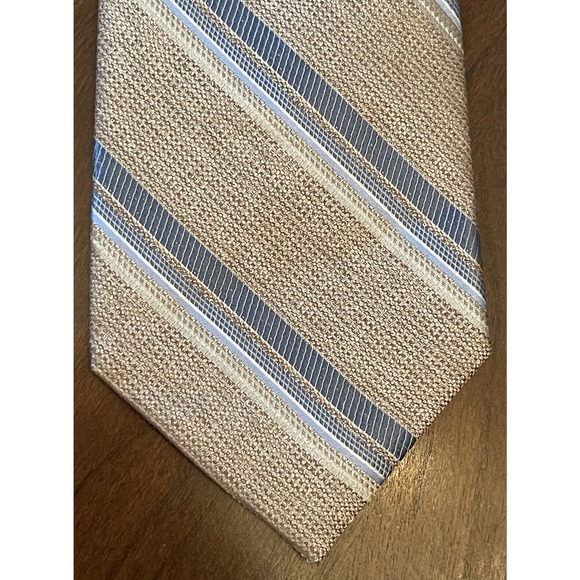 Pronto Uomo Platinum Tan Blue Hand Made 100% Silk Men’s Neck Tie Made In China - Picture 1 of 9